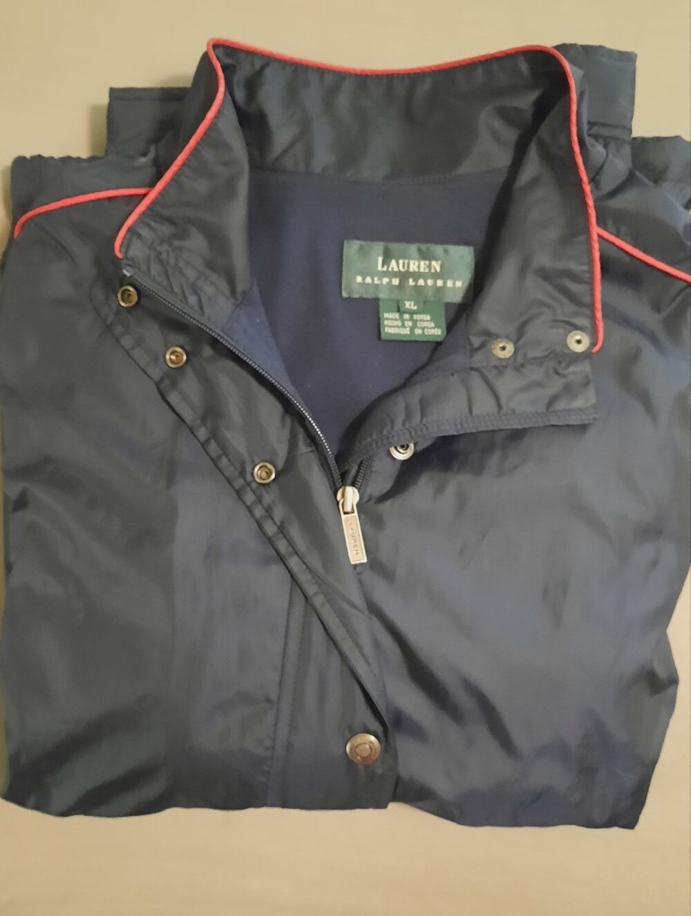 Vintage 90s Lauren Ralph Lauren Navy Windbreaker Jacket Red Piping Size XL